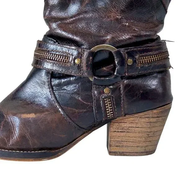 Vintage Leather Western Rodeo Slouchy Ankle Boots Harness Boho Cowgirl 7M - Picture 3 of 11